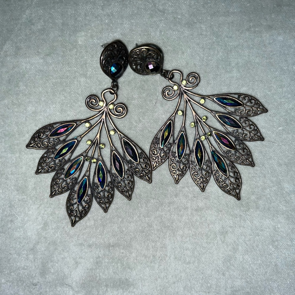 Peacock statement fashion costume earrings